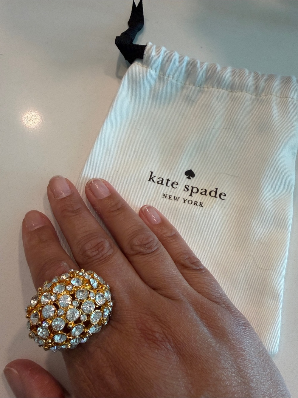 kate spade Gold-tone Clear Crystal Dome Cocktail Ring